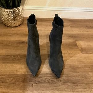 Ivanka Trump Gray Suede Ankle Boot with Pearl Detail